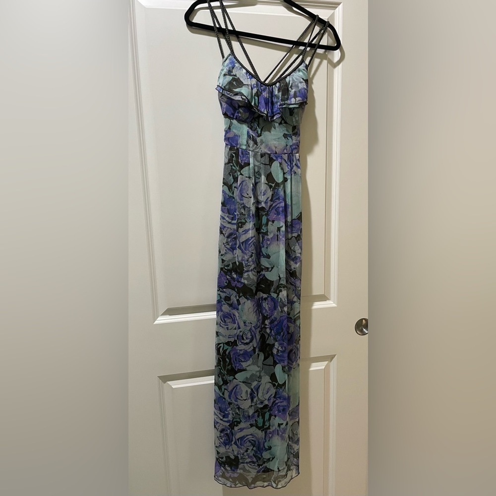 Jessica Simpson Purple Blue Floral Maxi Dress with Braided Straps Size XS